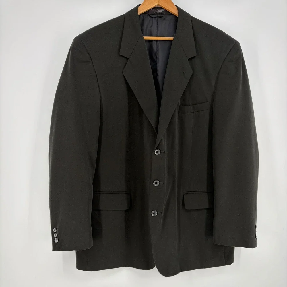 Jeffrey Banks Mens Black Three Button Blazer Sport Coat Jacket Size 48L RN 84125